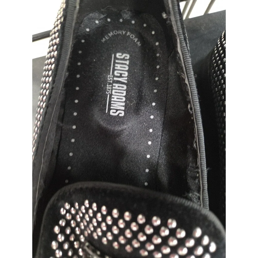Stacy Adams Men's 13M Black Rhinestone Smoking Slippers Loafers Crest Shoes